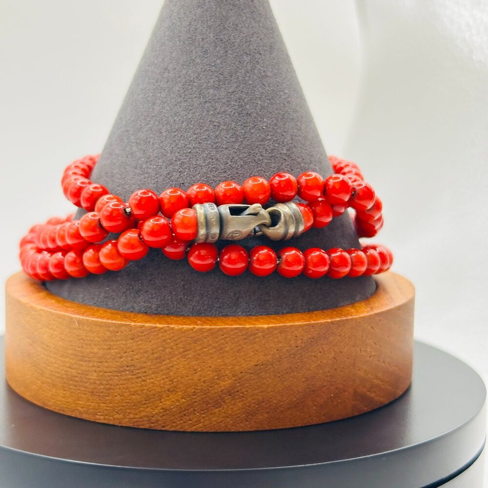 David Yurman Red Beaded Wrap Bracelet / Necklace w/ Hook Clasp